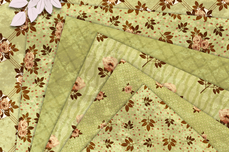 shabby-roses-beige-and-green-seamless-patterns