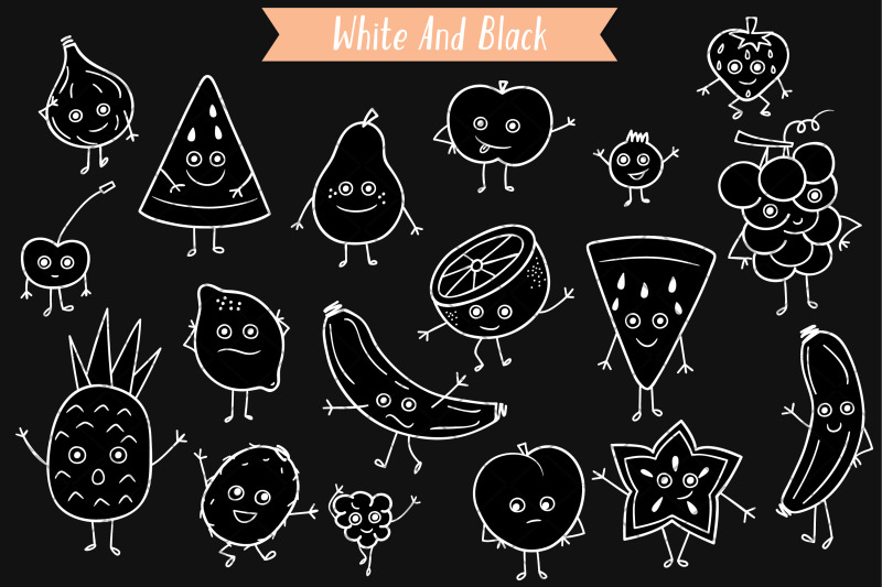 white-fruit-characters-hand-drawn-kawaii-food-cartoon