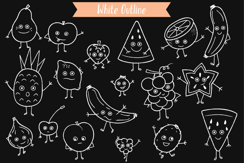 white-fruit-characters-hand-drawn-kawaii-food-cartoon