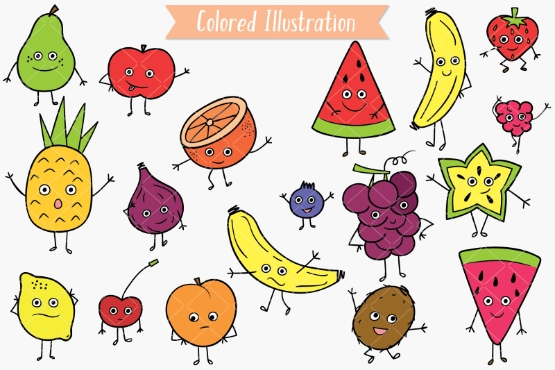 colored-fruit-characters-hand-drawn-kawaii-food-cartoon