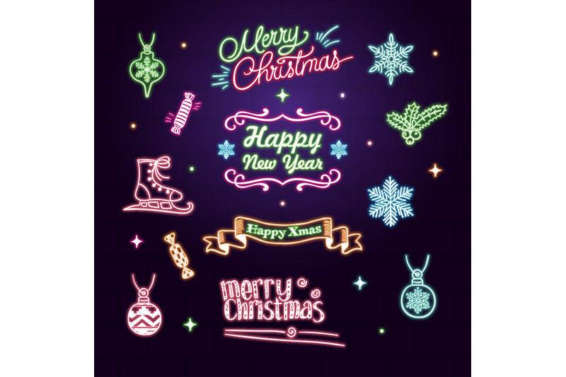 neon-colorful-hand-drawn-artistic-christmas-icons-xmas-snowflakes