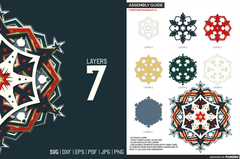 Download Layered 3D Christmas Mandala SVG Cut File By Pixaroma | TheHungryJPEG.com