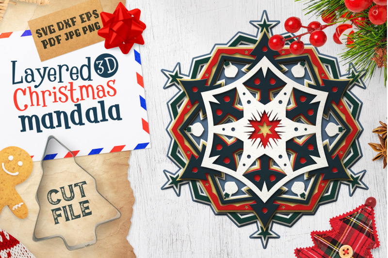 Download Layered 3D Christmas Mandala SVG Cut File By Pixaroma ...