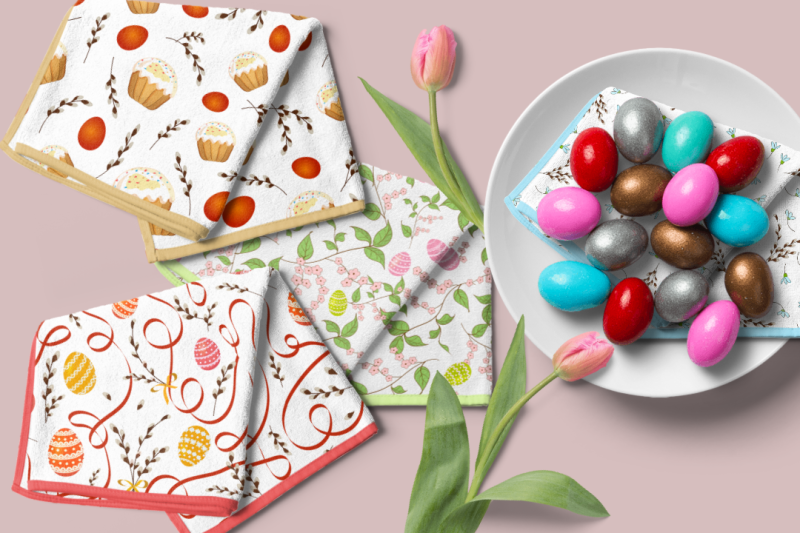 easter-patterns-with-decorated-eggs-willow-twigs-and-easter-cakes