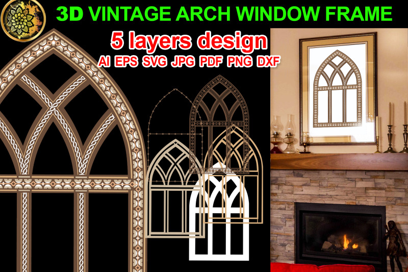 3d-vintage-farmhouse-arch-window-frame-set-2-brown-tone