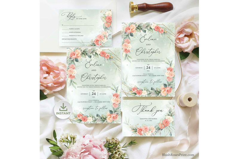 adys-rose-gold-floral-roses-wedding-invitation-suite-editable-diy
