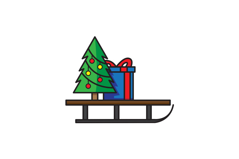 tree-with-sled-christmas-icon