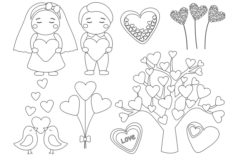 valentine-039-s-day-boy-girl-hearts-black-and-white-coloring-svg