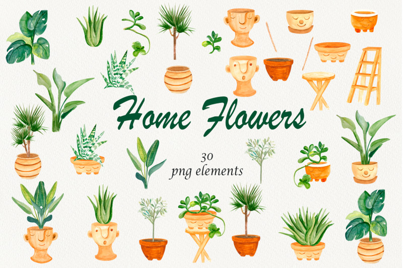 house-plants-boho-home-decor-watercolor-clipart