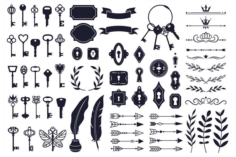 keys-decorative-elements-vintage-old-house-door-keys-antique-keyhole