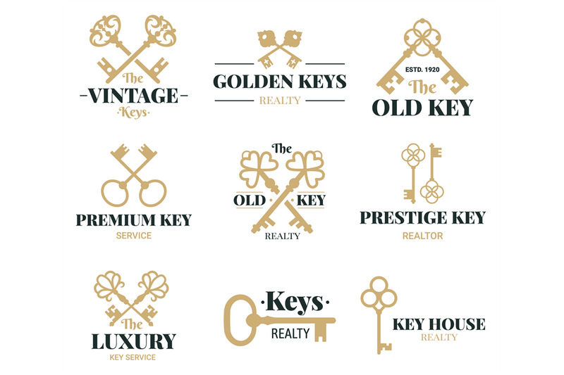 old-keys-emblems-vintage-door-keys-labels-real-estate-agency-or-key