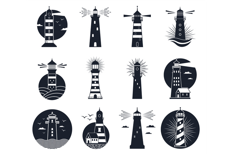 lighthouse-labels-vintage-beacon-building-emblems-marine-navigation