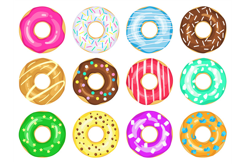 cartoon-donuts-sweet-glaze-and-sprinkle-donuts-chocolate-donut-with