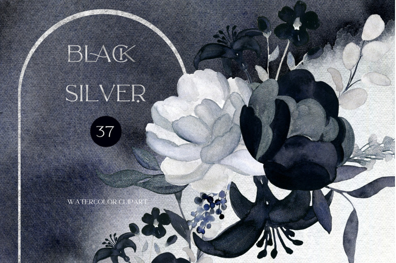 black-silver-mystic-flowers-watercolor-clipart-this-set-is-ideal-f