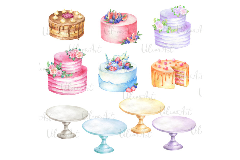 watercolor-cakes-clipart-birthday-cake-wedding-dessert-bakery-clip-art