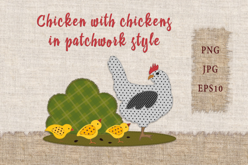 chicken-with-chickens-in-patchwork-style