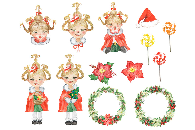 cindy-christmas-clipart-watercolor-clipart-with-a-little-girl