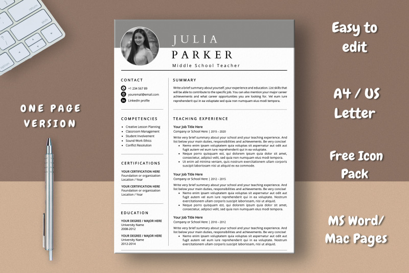teacher-resume-template-with-photo-word-amp-pages