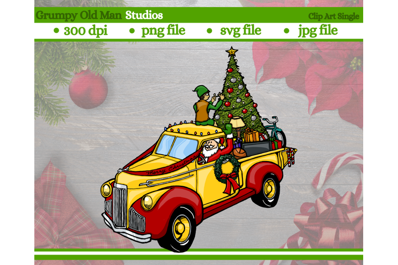 retro christmas truck clip art | Christmas truck featuring Santa By