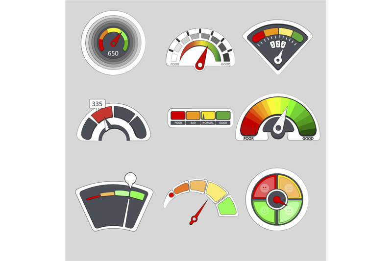 meter-score-credit-scale-gauge-level-measure-colored-indicator-vect