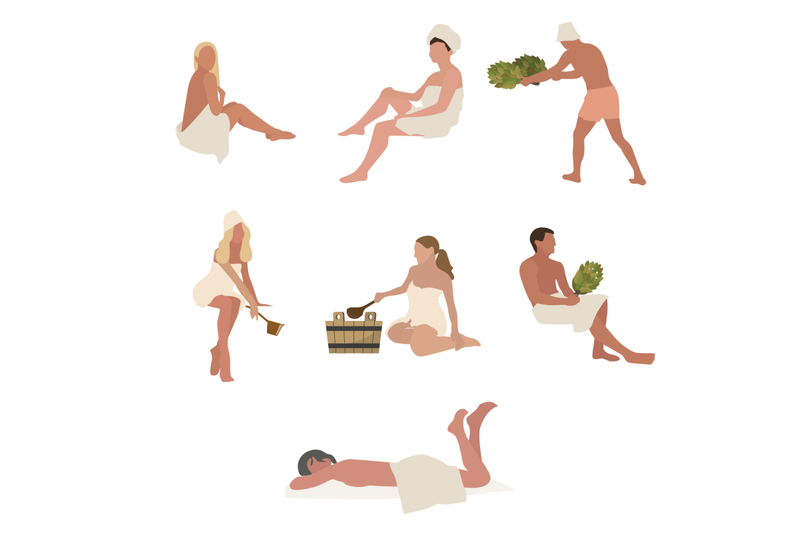 man-woman-in-bath-towel-in-steam-room-various-poses