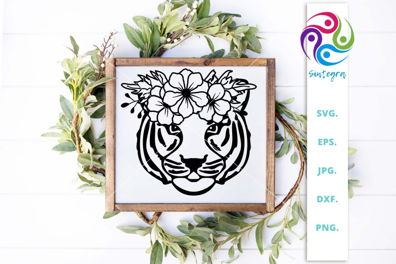 cute-tiger-with-flower-crown-on-head-svg-file