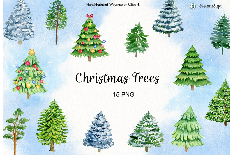 watercolor-christmas-tree-clipart-winter-forest-trees-evergreen-pine