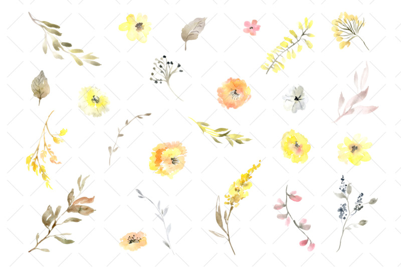 yellow-watercolor-flowers-bouquets-wreaths