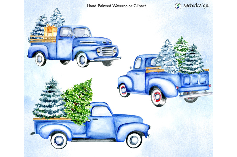 christmas-trucks-watercolor-clipart-classic-xmas-cars-old-timer-png