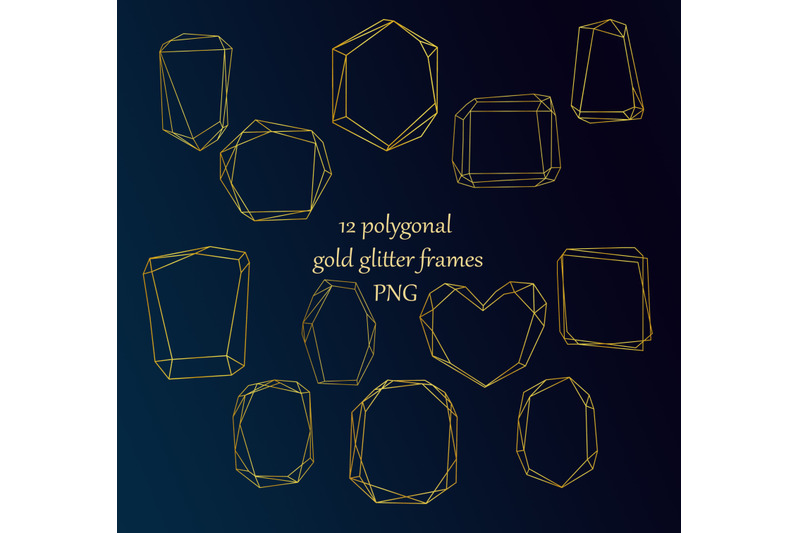 12-polygonal-gold-glitter-frames-clipart