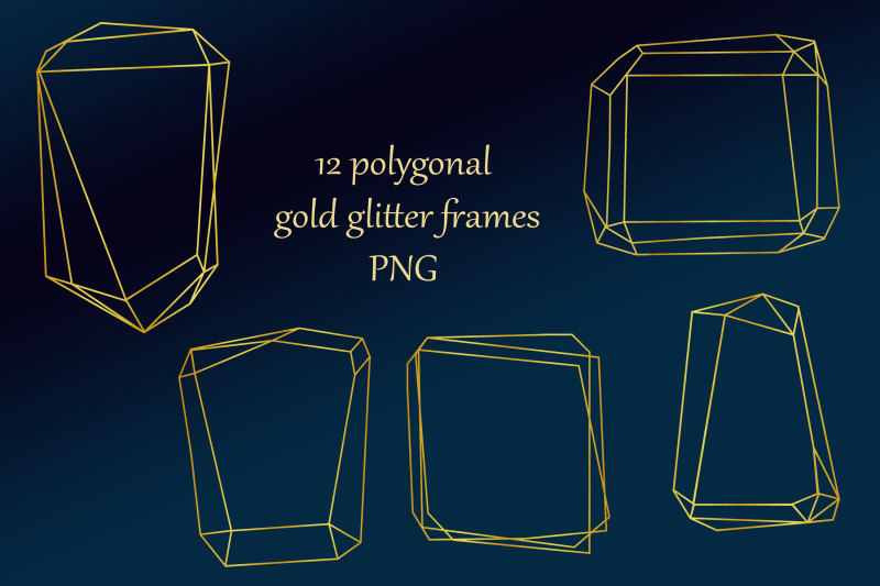 12-polygonal-gold-glitter-frames-clipart