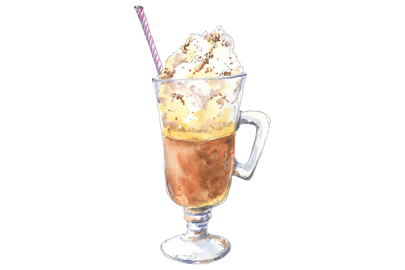 ice-coffee-glasse-watercolor-food-illustration
