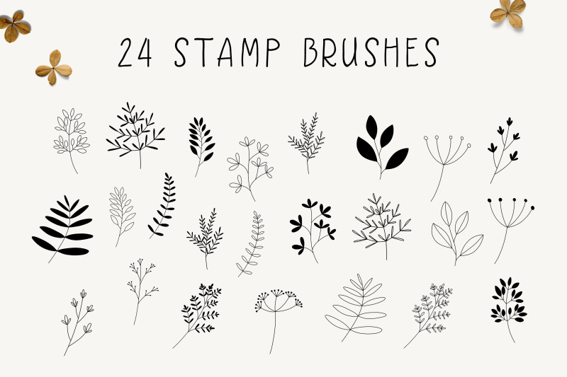 hand-drawn-leaves-procreate-stamp-brushes