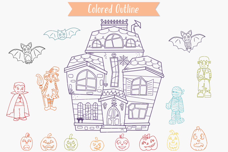 haunted-house-color-monster-character-halloween-pumpkin