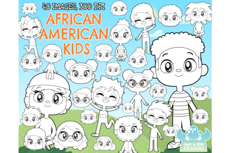 african-american-kids-digital-stamps-lime-and-kiwi-designs