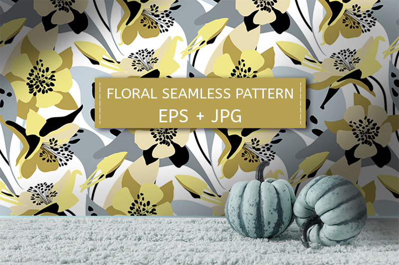 yellow-grey-gold-flowers-floral-pattern