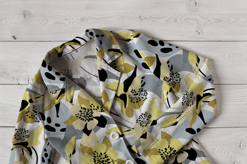 yellow-grey-gold-flowers-floral-pattern