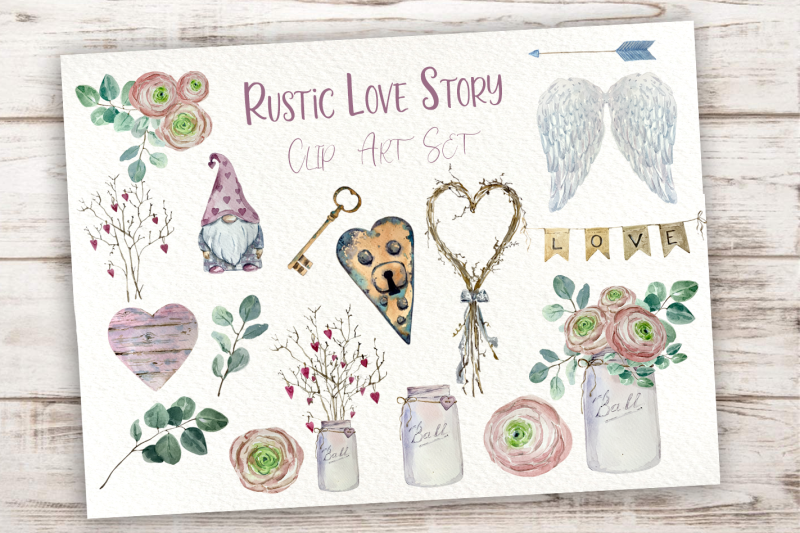 watercolor-rustic-love-story-clip-art-set