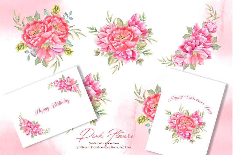 watercolor-pink-flowers-collection