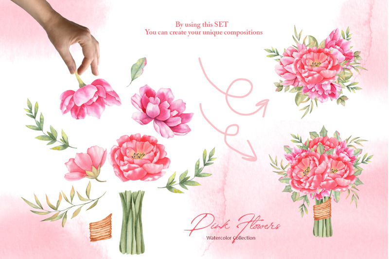 watercolor-pink-flowers-collection