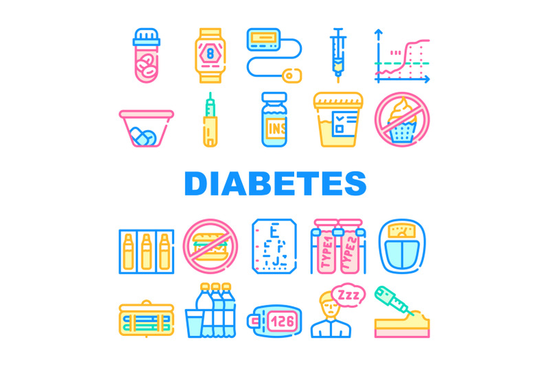 diabetes-ill-treatment-collection-icons-set-vector