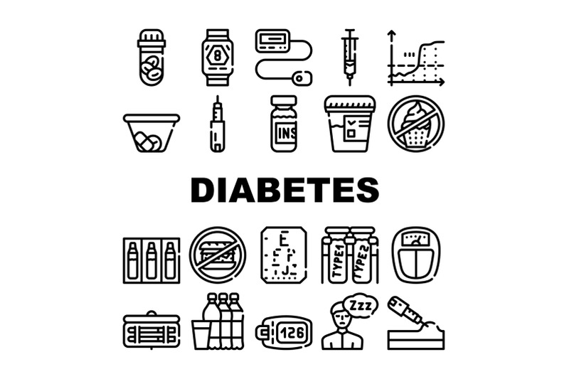 diabetes-ill-treatment-collection-icons-set-vector