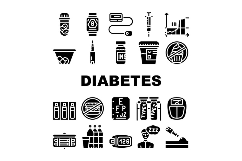 diabetes-ill-treatment-collection-icons-set-vector