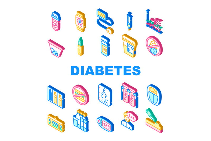 diabetes-ill-treatment-collection-icons-set-vector