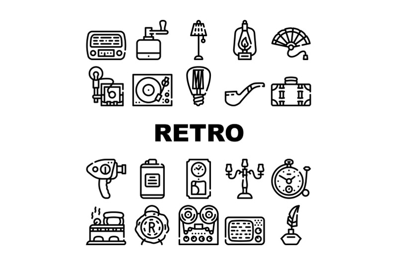 retro-stuff-devices-collection-icons-set-vector