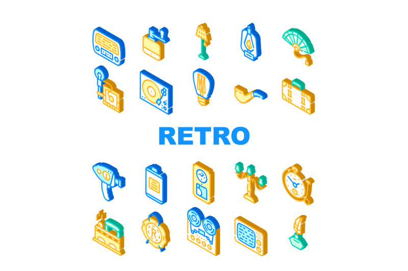 retro-stuff-devices-collection-icons-set-vector