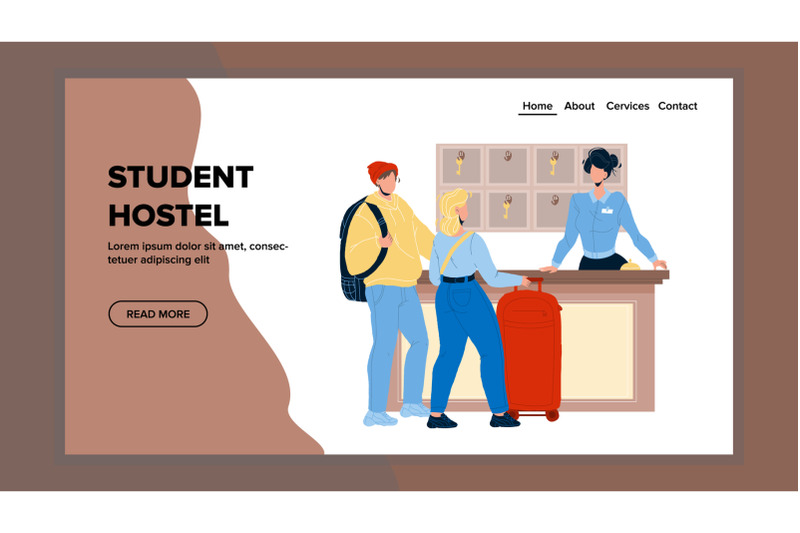 student-hostel-arrive-couple-boy-and-girl-vector