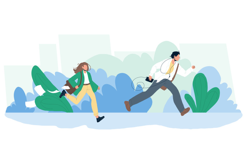 late-person-man-and-woman-running-on-street-vector