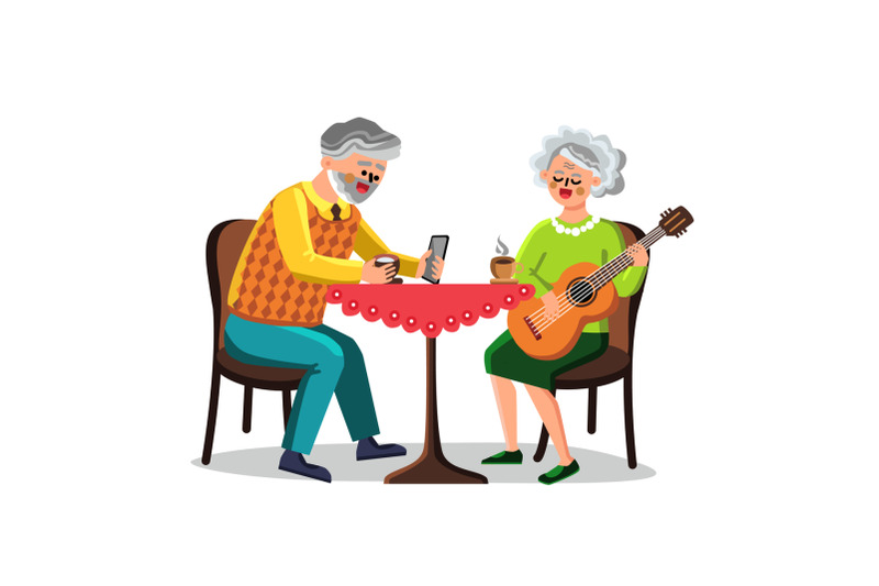 pastime-of-senior-man-and-woman-couple-vector