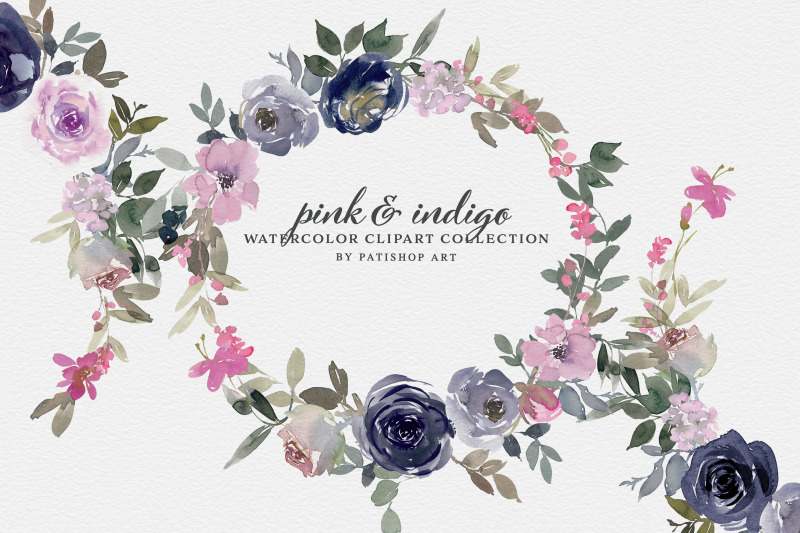 pink-amp-indigo-watercolor-floral-clipart-set